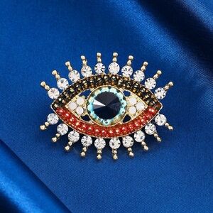 Elegant Eye Design Brooch with Gold and Red Accents Evil Eye Brooch Pin